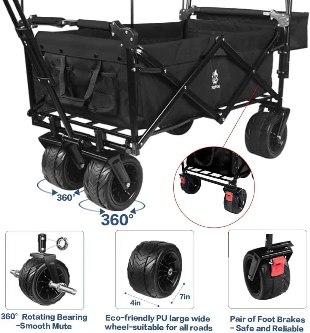 Heavy Duty Folding Wagon Cart 350LB Capacity All Terrain Wheels