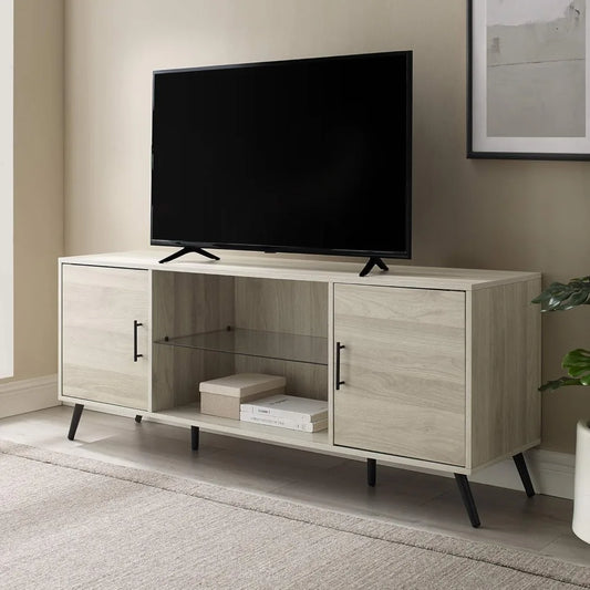 Sleek Modern Glass Frame TV Stand With Hidden Storage