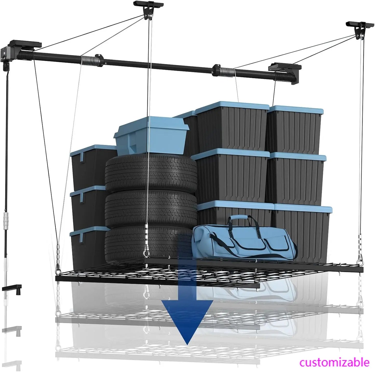 XMSJ Overhead Garage Storage Rack Heavy Duty Adjustable Ceiling System
