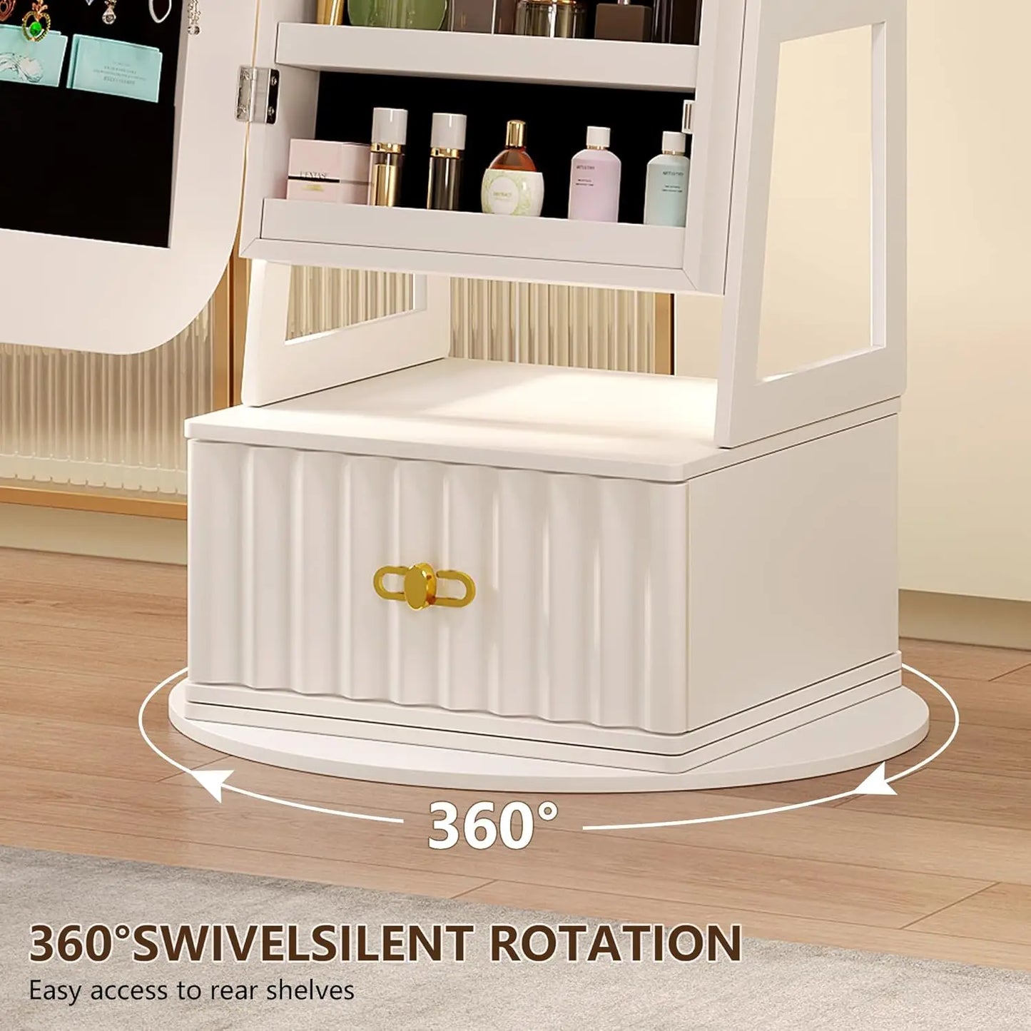 XMSJ 360 Degree Swivel Mirror Jewelry Cabinet Lights