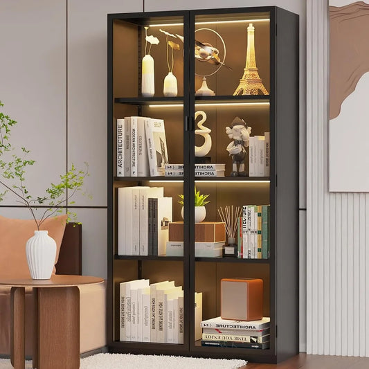 XMSJ Display Cabinet with Glass Doors and LED Lights