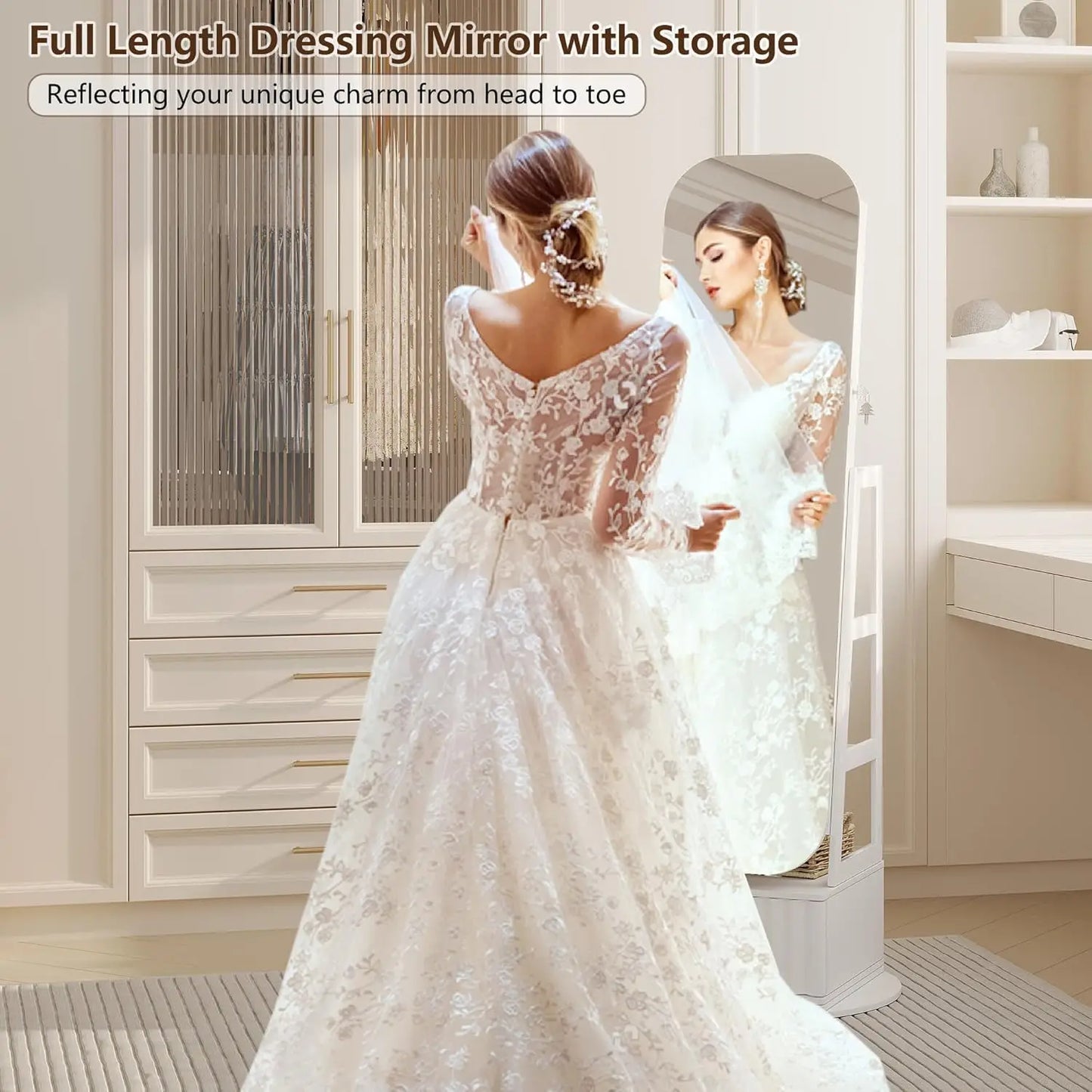 XMSJ 360 Degree Swivel Mirror Jewelry Cabinet Lights