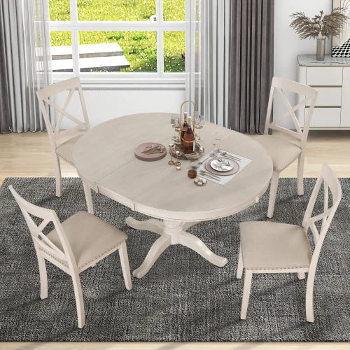 Modern 5 Piece Dining Table Set For 4 With Round Table And Chairs