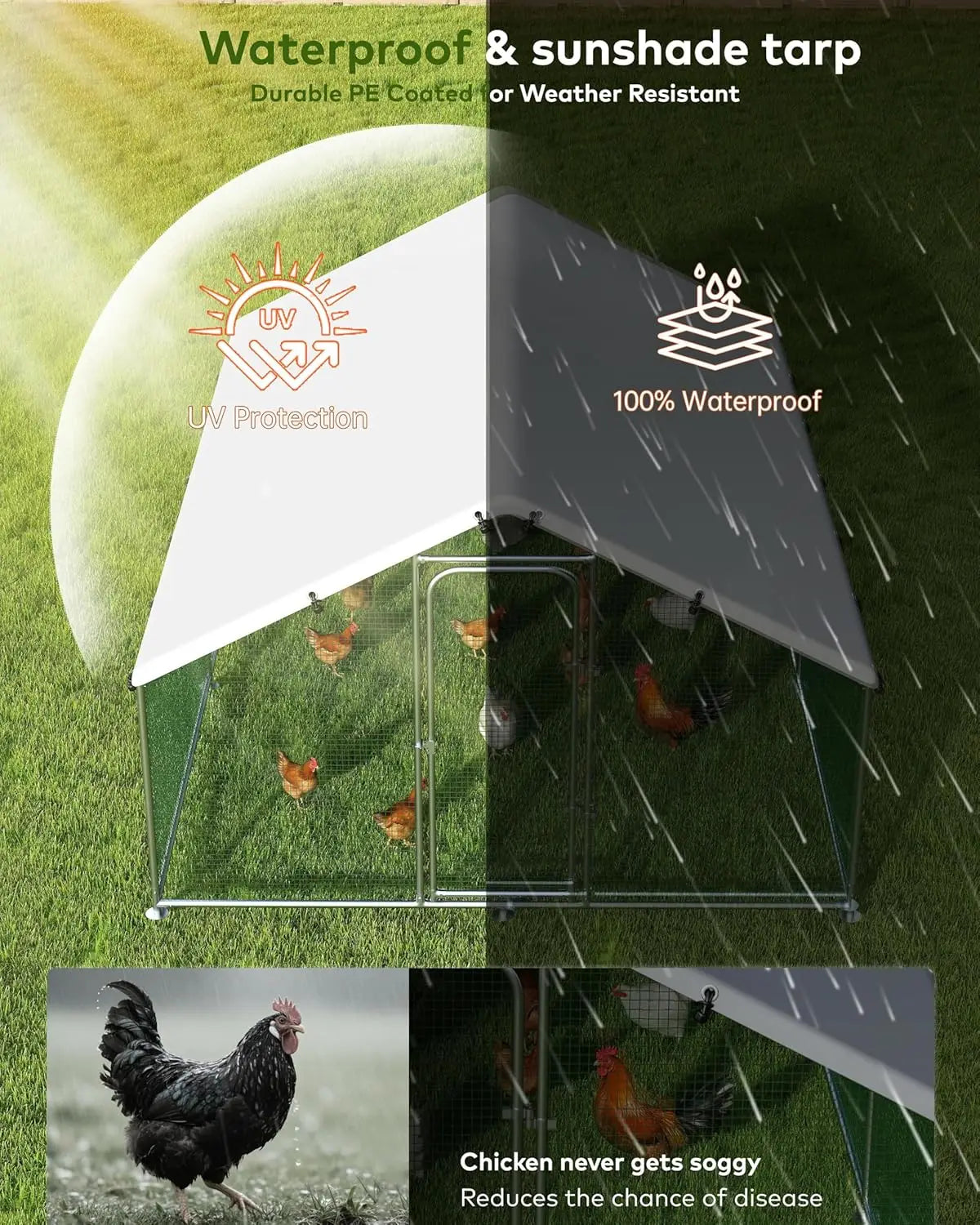 XMSJ Walk In Metal Chicken Coop With Waterproof UV Cover
