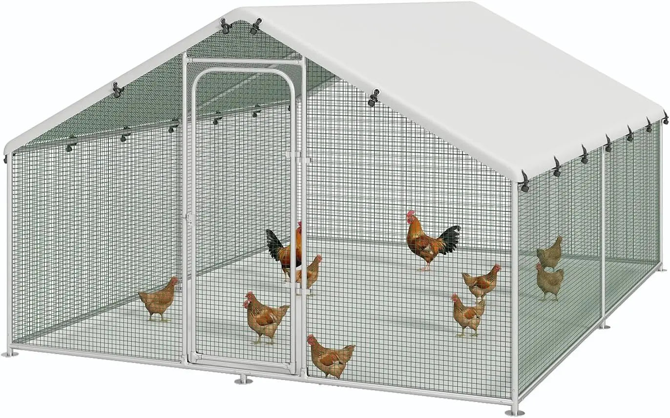 XMSJ Walk In Metal Chicken Coop With Waterproof UV Cover