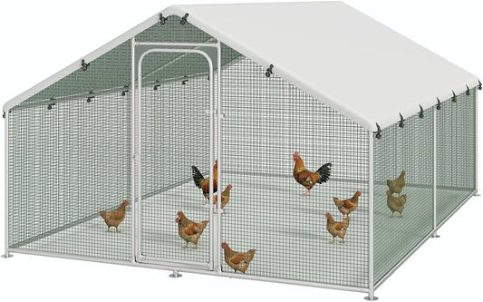 XMSJ Walk In Metal Chicken Coop With Waterproof UV Cover