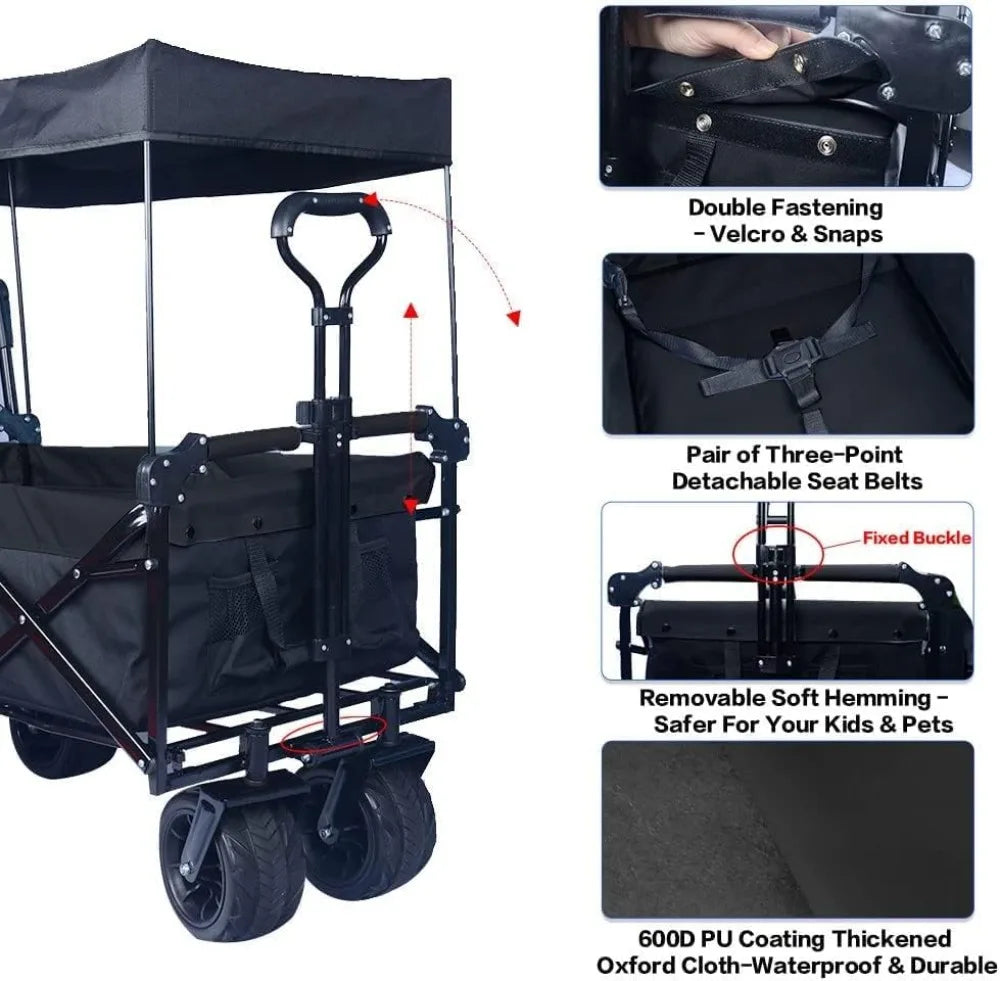 Heavy Duty Folding Wagon Cart 350LB Capacity All Terrain Wheels